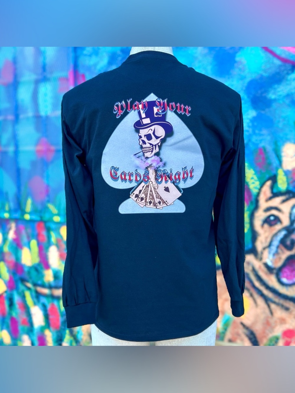 PLAY Your Cards Right Long Sleeve T Shirt- Black | Medium